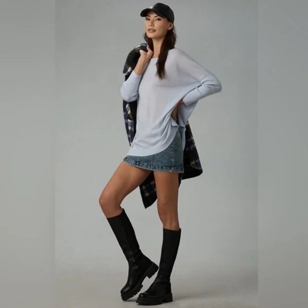 Anthropologie Merino Crew-Neck Blue Sweater Pullower by Maeve S